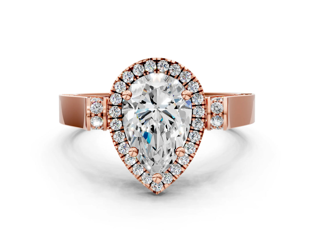 Rose gold Pear Cut Halo Round Diamond Twist Band with Four-Prong Setting_15