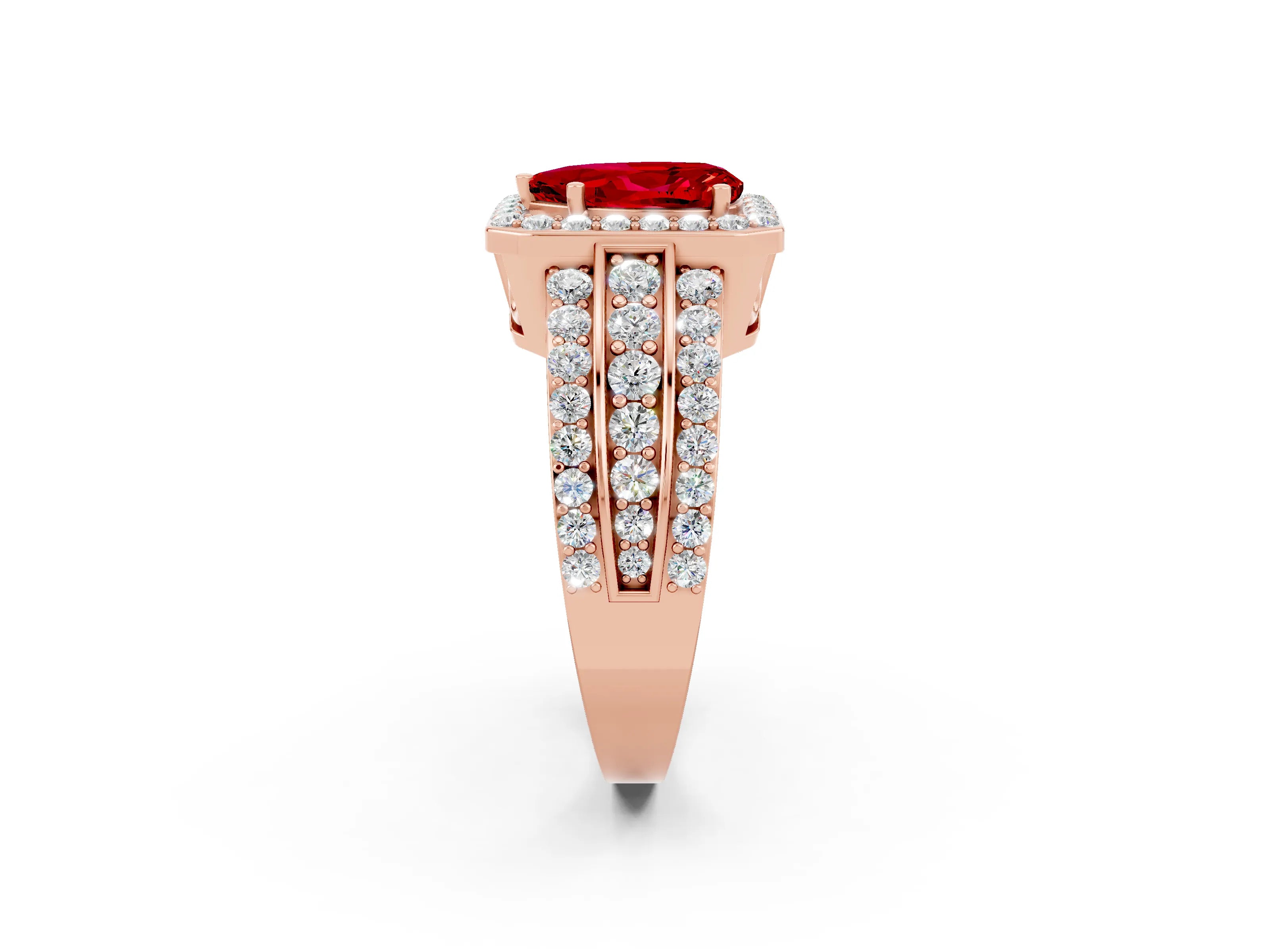 Rose gold Pear Cut Halo Ruby Ring with Split Shank and Four-Prong Setting_2