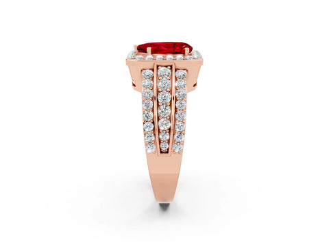 Rose gold Pear Cut Halo Ruby Ring with Split Shank and Four-Prong Setting_2
