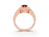 Rose gold Pear Cut Halo Ruby Ring with Split Shank and Four-Prong Setting_3