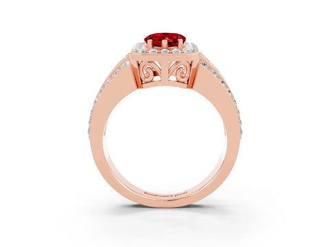 Rose gold Pear Cut Halo Ruby Ring with Split Shank and Four-Prong Setting_3