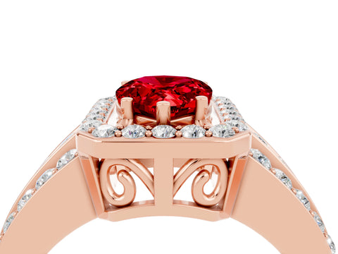 Rose gold Pear Cut Halo Ruby Ring with Split Shank and Four-Prong Setting_4