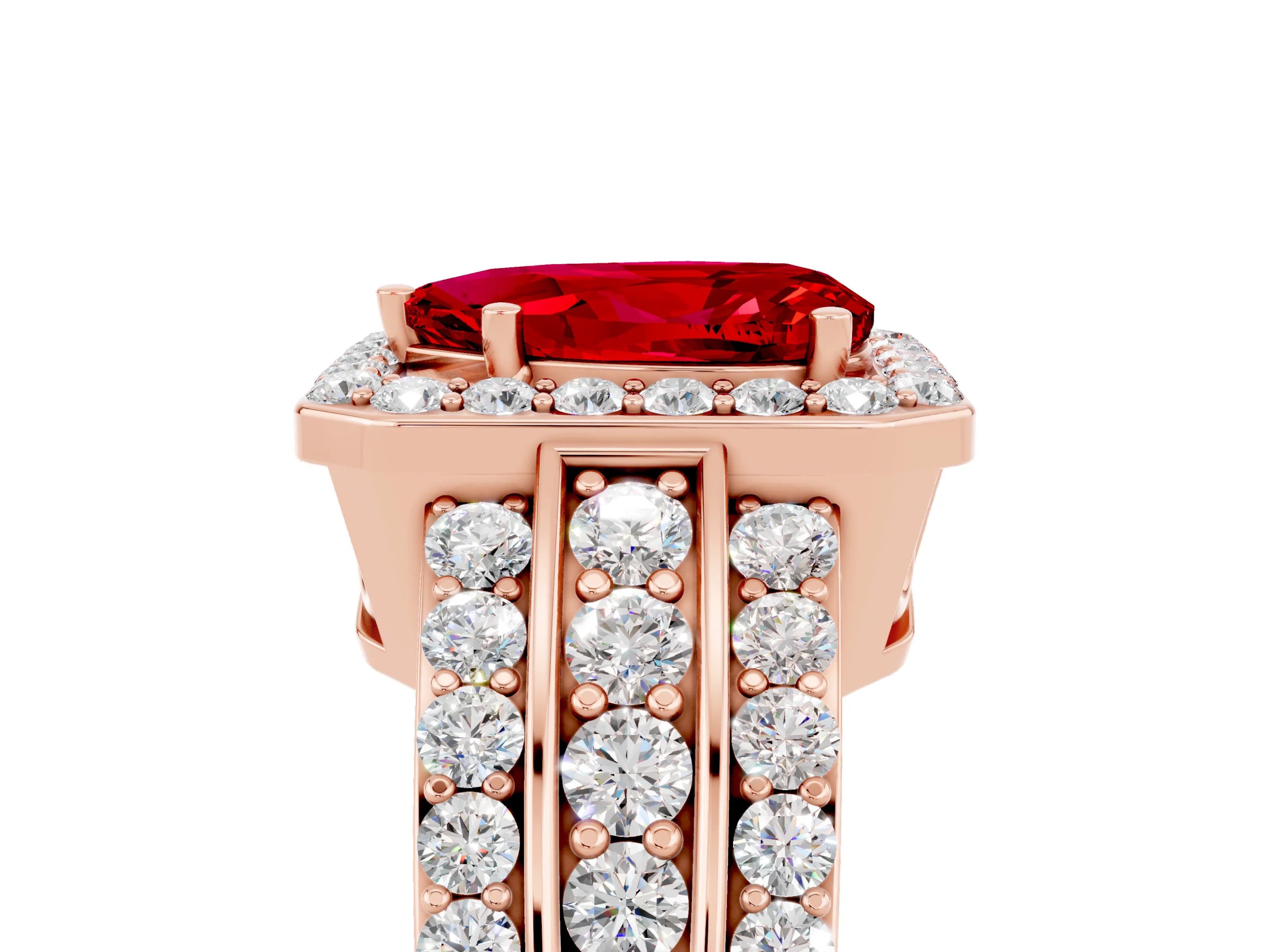 Rose gold Pear Cut Halo Ruby Ring with Split Shank and Four-Prong Setting_5