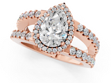 Rose gold Pear Cut Halo Split Shank Diamond Ring with Four-Prong Setting_65