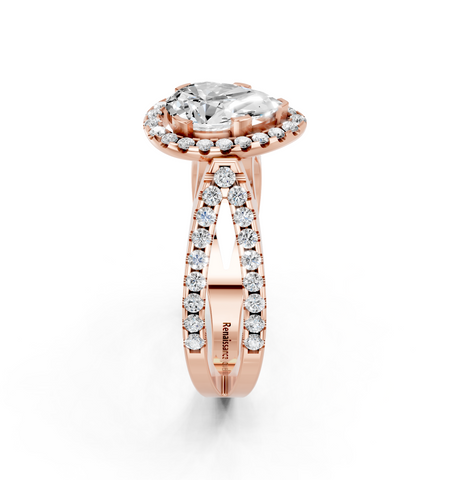 Rose gold Pear Cut Halo Split Shank Pave Set Ring_25