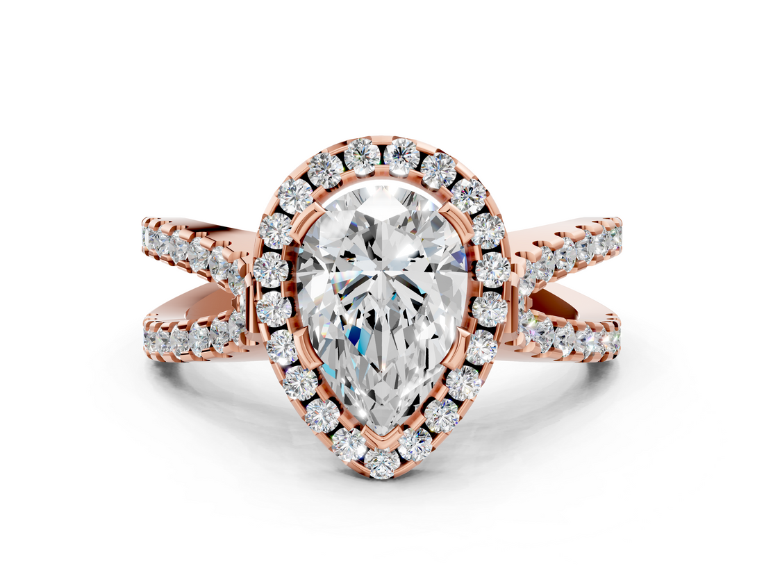 Rose gold Pear Cut Halo Split Shank Pave Set Ring_66