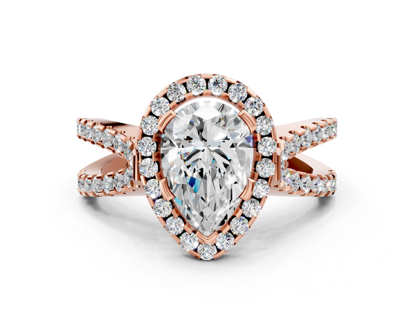 Rose Gold Pear-Shaped Halo Split Shank Engagement Ring Setting