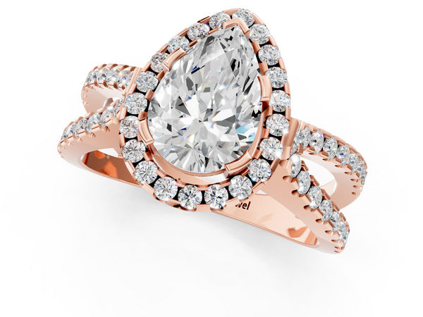 Rose Gold Pear-Shaped Halo Split Shank Engagement Ring Setting