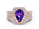 Rose gold Pear Cut Halo Tanzanite Ring with Split Shank and Four-Prong Setting