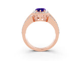Rose gold Pear Cut Halo Tanzanite Ring with Split Shank and Four-Prong Setting_3
