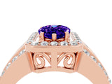 Rose gold Pear Cut Halo Tanzanite Ring with Split Shank and Four-Prong Setting_4