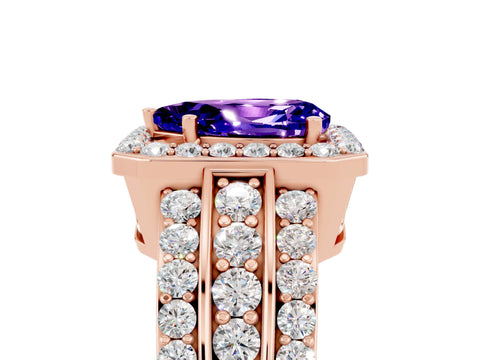 Rose gold Pear Cut Halo Tanzanite Ring with Split Shank and Four-Prong Setting_5