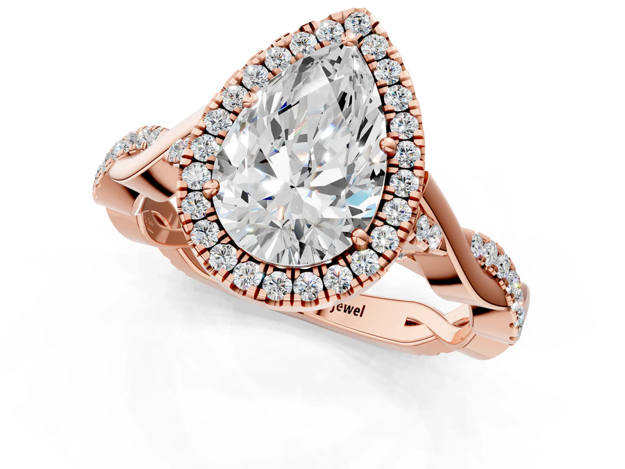 Rose gold Pear Cut Halo Twist Band with Four-Prong Setting