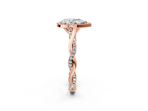 Rose gold Pear Cut Halo Twist Band with Four-Prong Setting