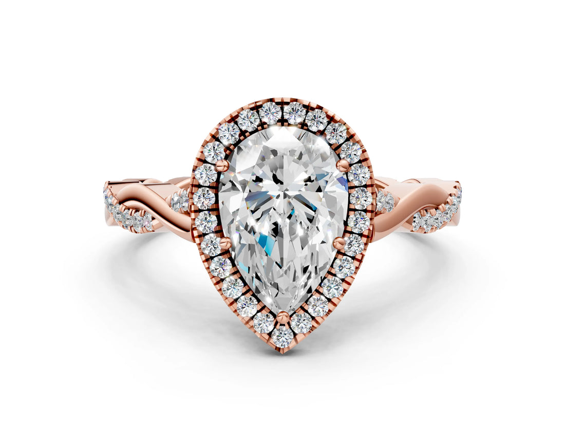 Rose gold Pear Cut Halo Twist Band with Four-Prong Setting_3