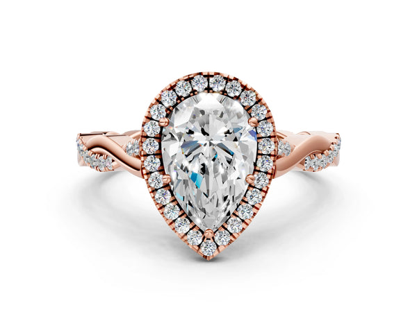 Rose gold Pear Cut Halo Twist Band with Four-Prong Setting