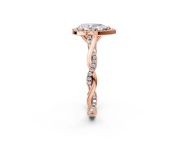 Rose gold Pear Cut Halo Twist Band with Four-Prong Setting