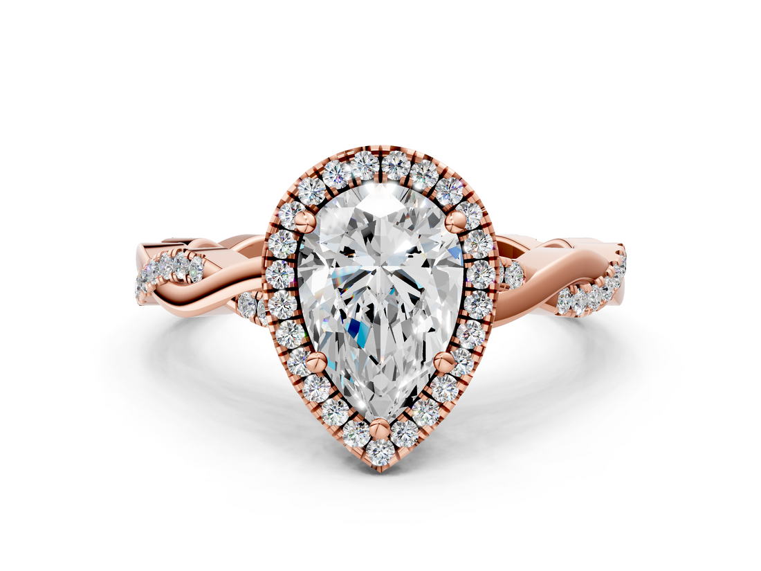 Rose gold Pear Cut Halo Twisted Band Four-Prong Ring_33