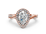 Rose gold Pear Cut Halo Twisted Band Four-Prong Ring_33