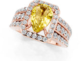 Rose gold Pear Cut Halo Yellow Sapphire Ring with Split Shank and Four-Prong Setting_25