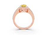 Rose gold Pear Cut Halo Yellow Sapphire Ring with Split Shank and Four-Prong Setting_27