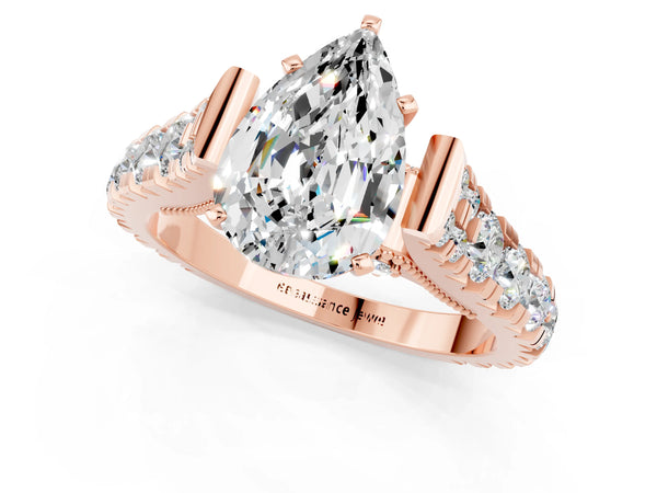 Rose gold Pear Cut Moissanite Classic Solitaire Ring with Pavé Band and Four-Prong Setting