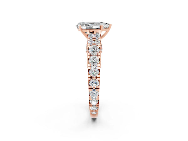 Rose gold Pear Cut Moissanite Classic Solitaire Ring with Pavé Band and Four-Prong Setting