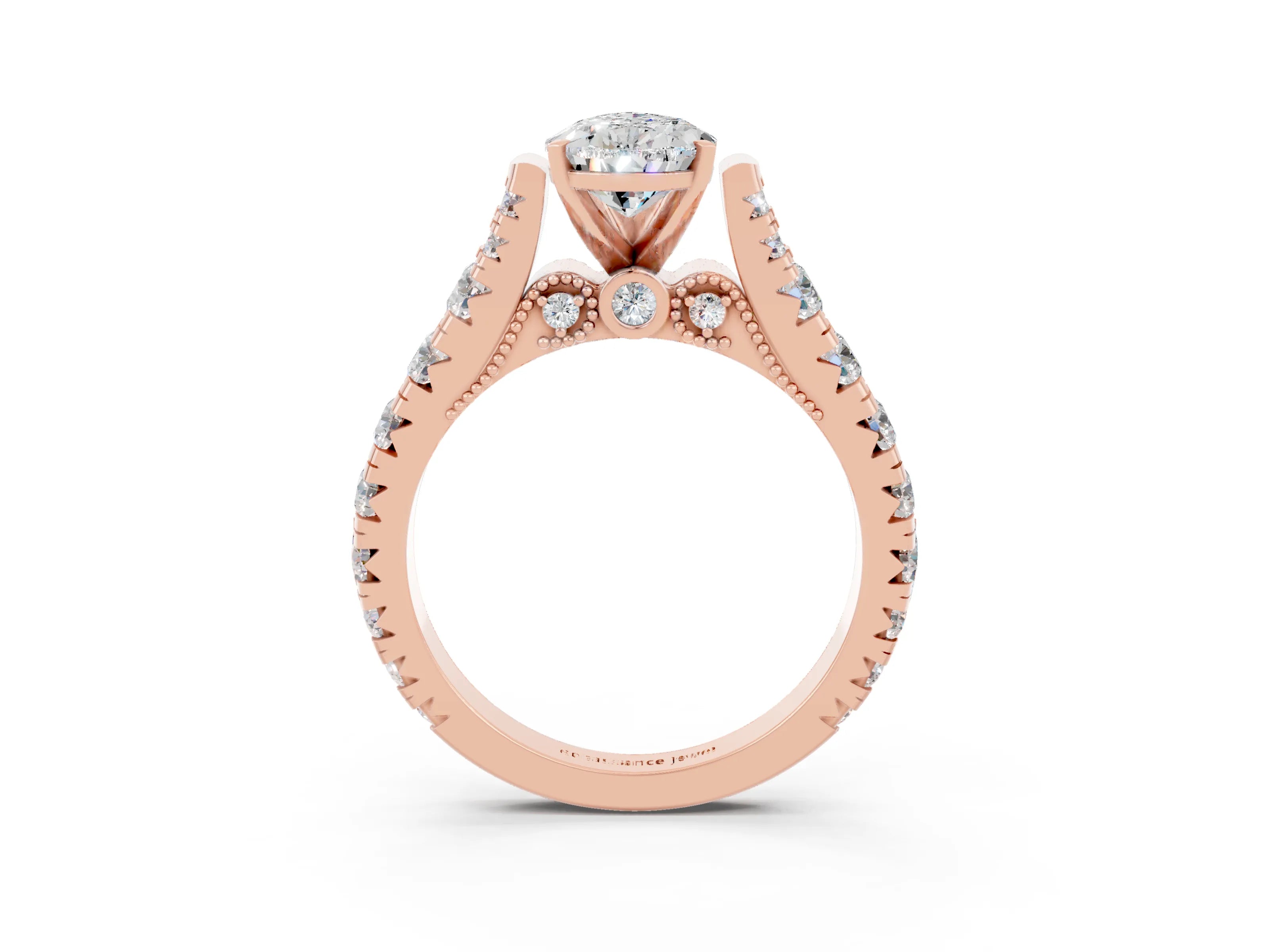 Rose gold Pear Cut Moissanite Classic Solitaire Ring with Pavé Band and Four-Prong Setting_3