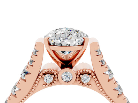 Rose gold Pear Cut Moissanite Classic Solitaire Ring with Pavé Band and Four-Prong Setting_4