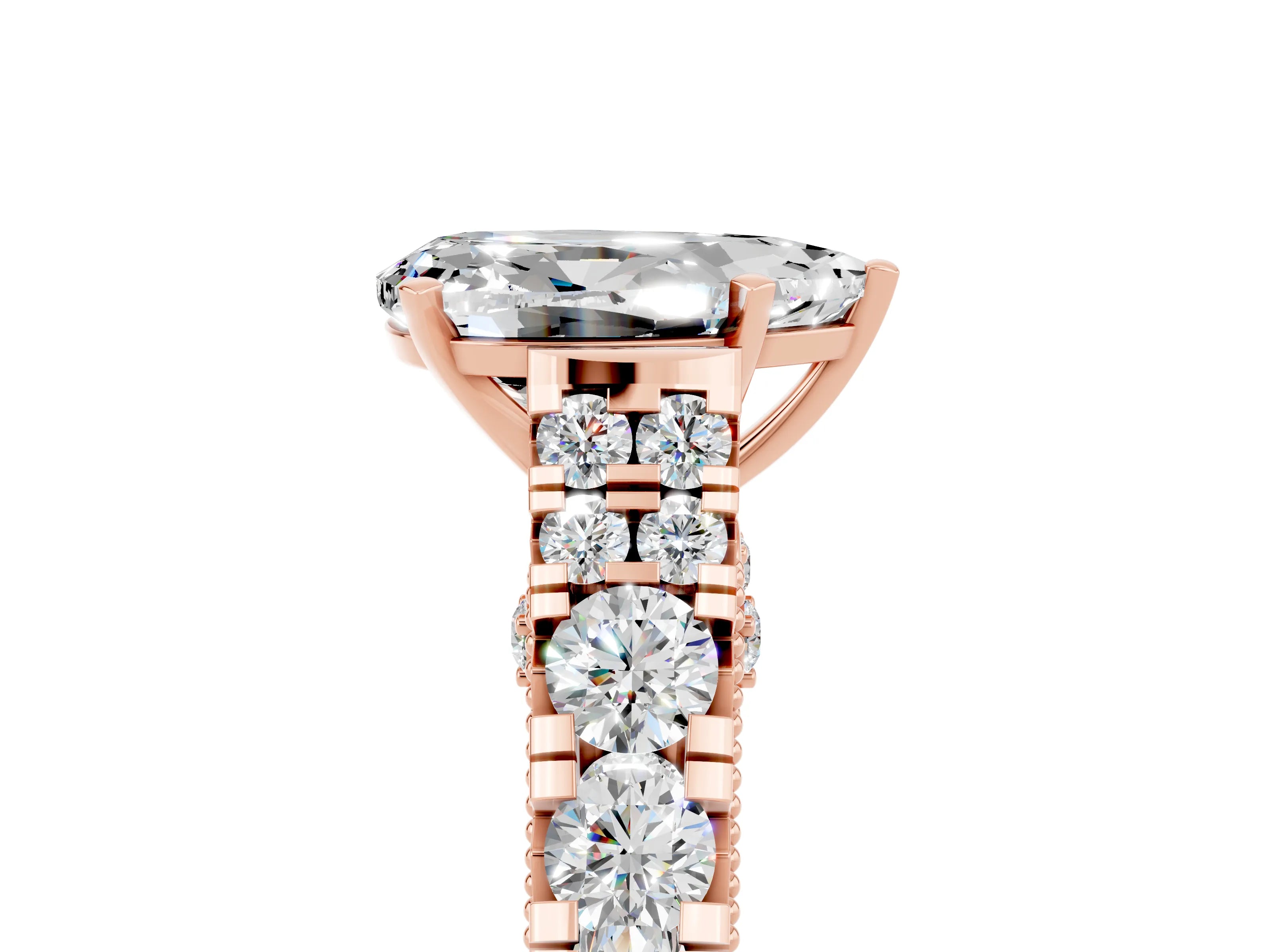 Rose gold Pear Cut Moissanite Classic Solitaire Ring with Pavé Band and Four-Prong Setting_5