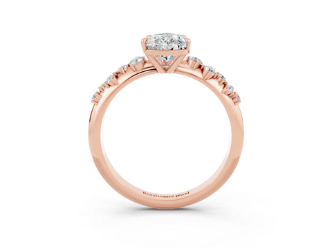 Rose gold Pear Cut Moissanite Cluster Side Stone Solitaire Ring with Prong Setting_26