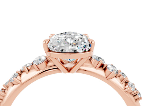 Rose gold Pear Cut Moissanite Cluster Side Stone Solitaire Ring with Prong Setting_27