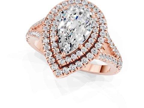 Rose gold Pear Cut Moissanite Double Halo Ring with Pavé Band and Prong Setting_13