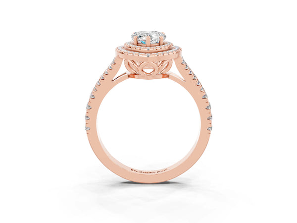 Rose gold Pear Cut Moissanite Double Halo Ring with Pavé Band and Prong Setting
