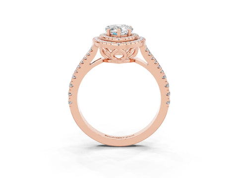 Rose gold Pear Cut Moissanite Double Halo Ring with Pavé Band and Prong Setting_15