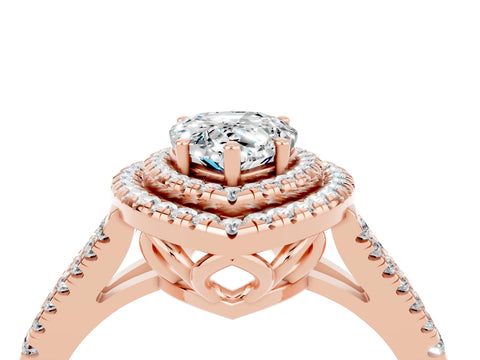 Rose gold Pear Cut Moissanite Double Halo Ring with Pavé Band and Prong Setting_16