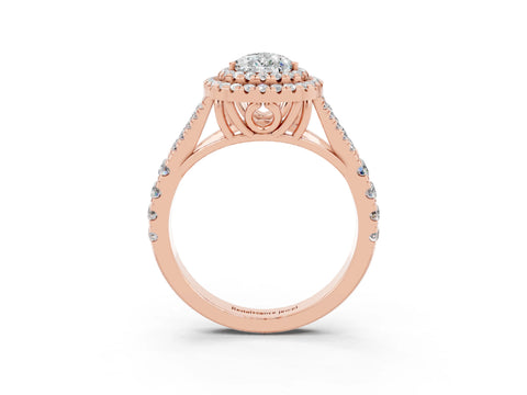 Rose gold Pear Cut Moissanite Double Halo Ring with Split Shank and Prong Setting_15