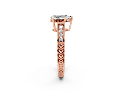 Rose gold Pear Cut Moissanite Engagement Ring with Milgrain Channel Set Band and Prong Setting_2