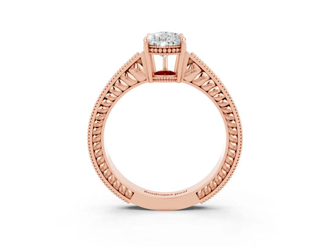 Rose gold Pear Cut Moissanite Engagement Ring with Milgrain Channel Set Band and Prong Setting_3