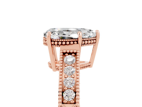 Rose gold Pear Cut Moissanite Engagement Ring with Milgrain Channel Set Band and Prong Setting_5