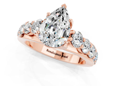 Rose gold Pear Cut Moissanite Engagement Ring with Pavé Band and Four-Prong Setting_1