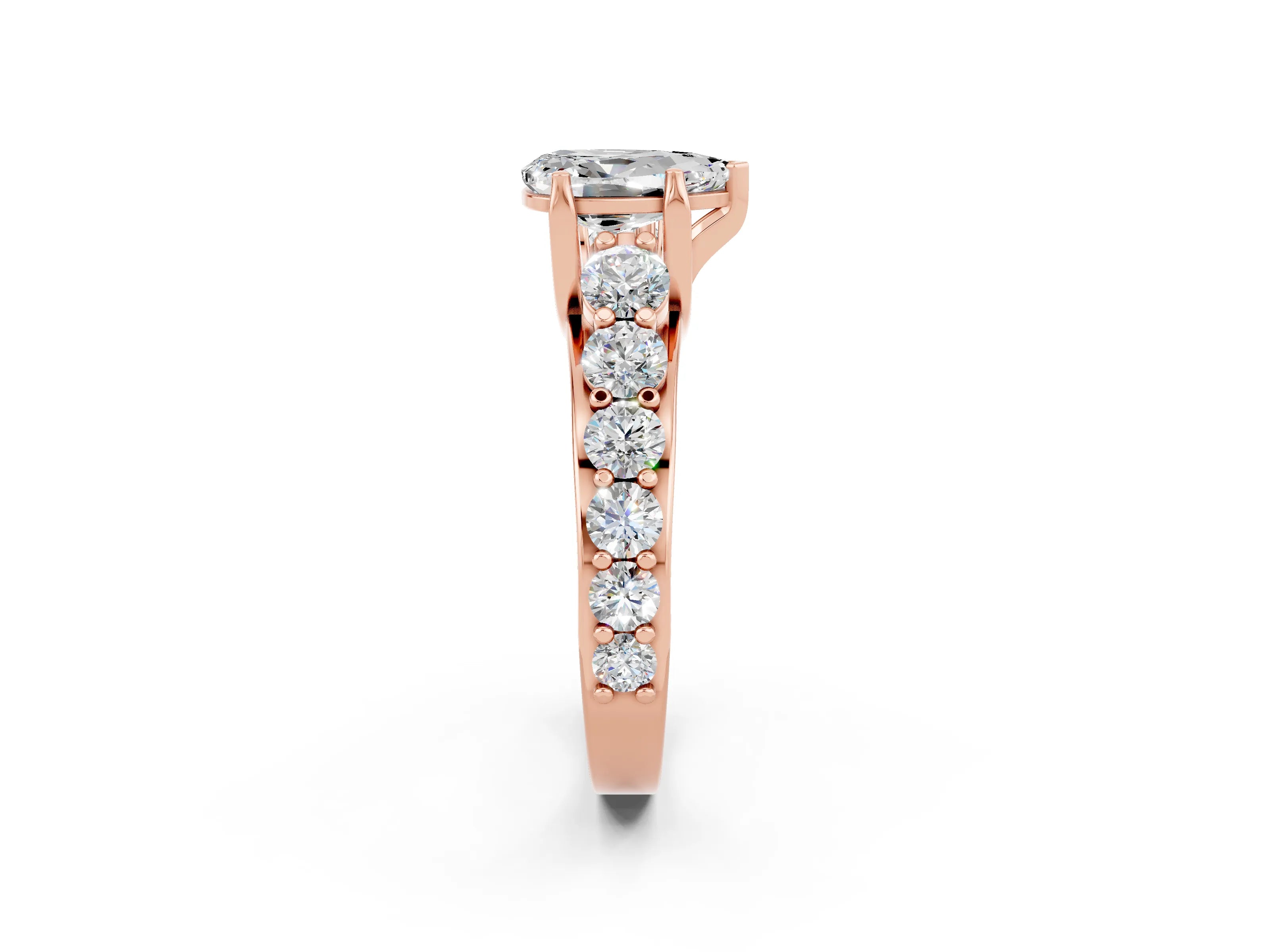 Rose gold Pear Cut Moissanite Engagement Ring with Pavé Band and Four-Prong Setting_2