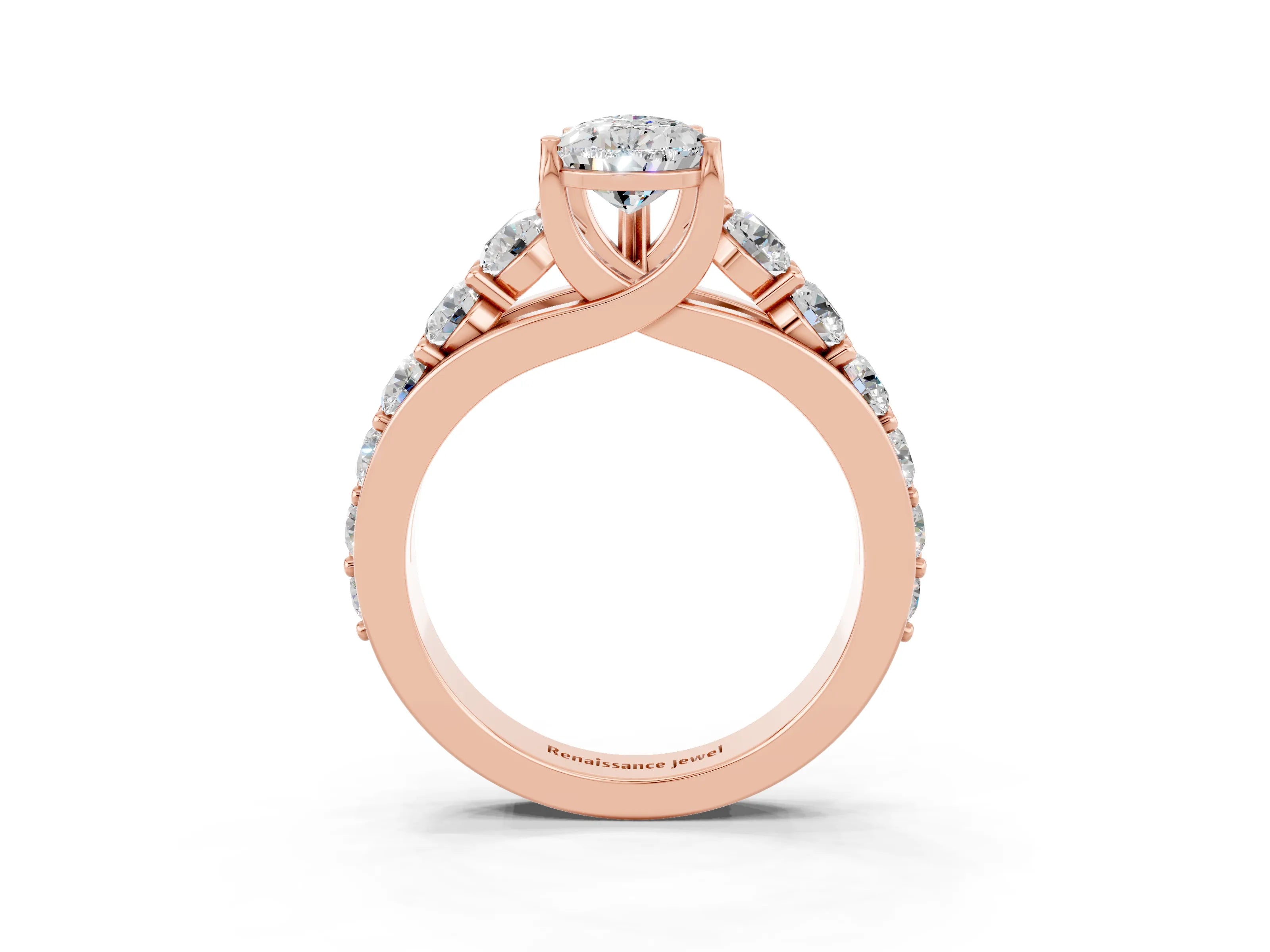 Rose gold Pear Cut Moissanite Engagement Ring with Pavé Band and Four-Prong Setting_3
