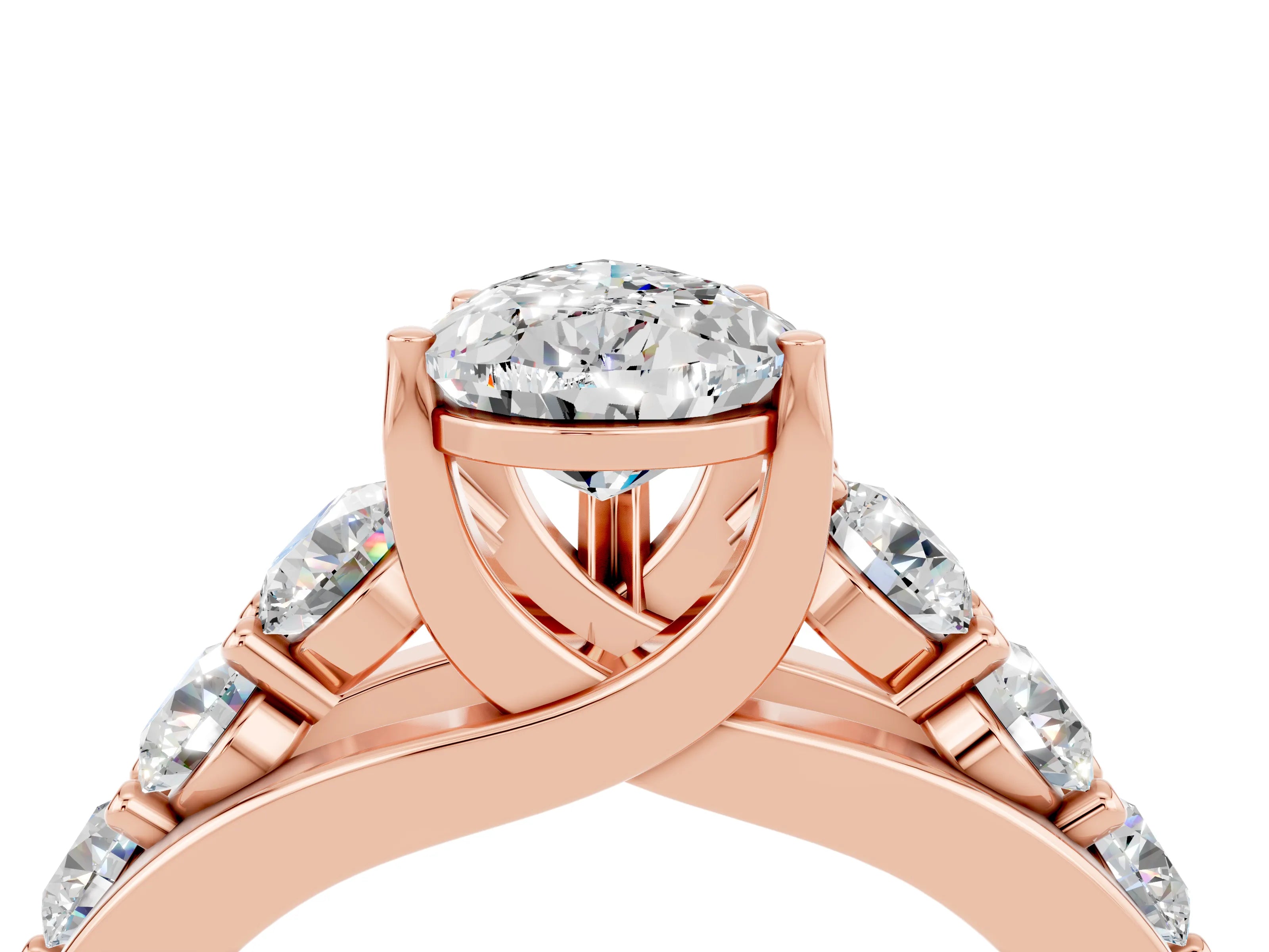 Rose gold Pear Cut Moissanite Engagement Ring with Pavé Band and Four-Prong Setting_4