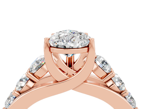 Rose gold Pear Cut Moissanite Engagement Ring with Pavé Band and Four-Prong Setting_4