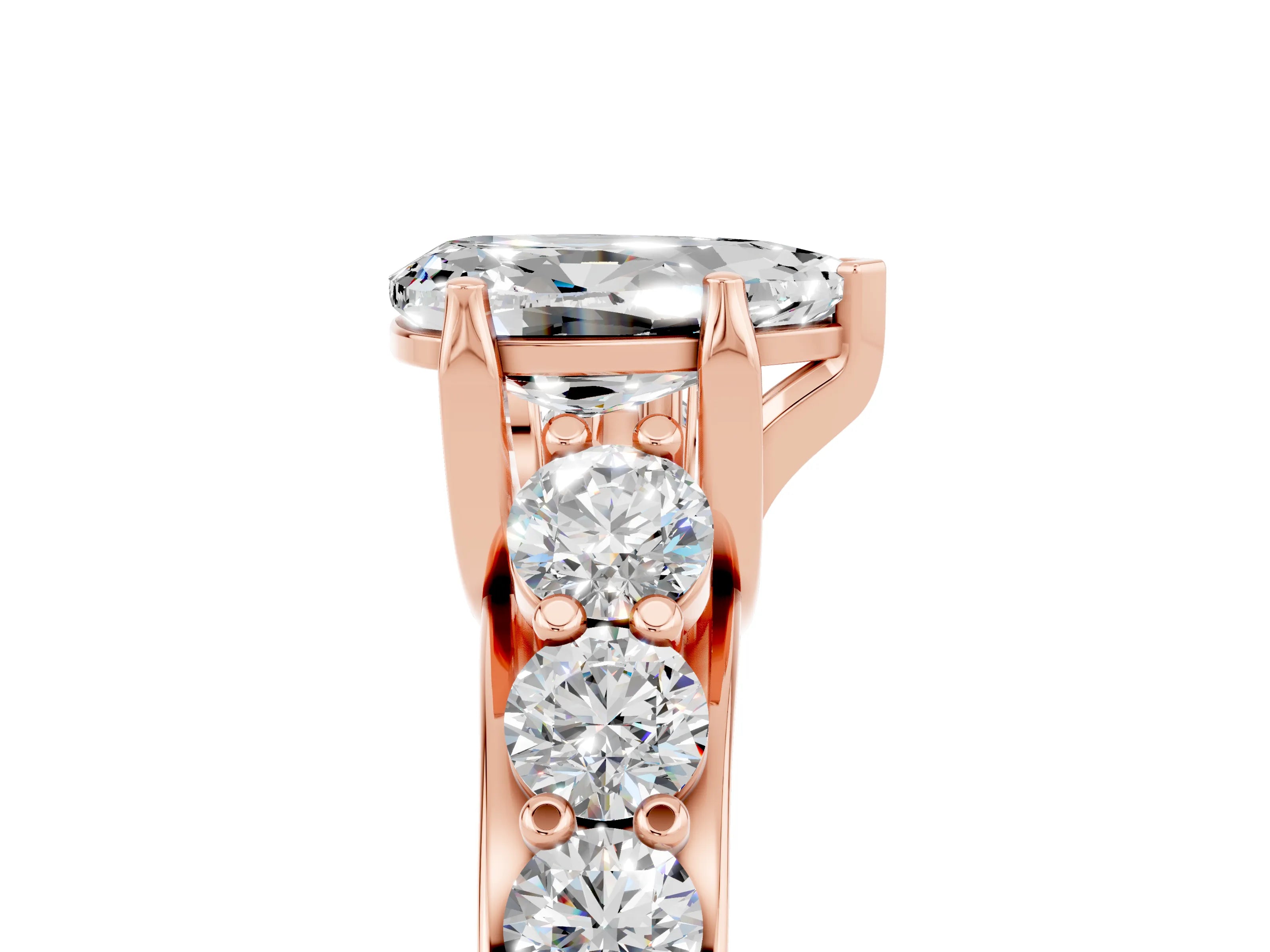 Rose gold Pear Cut Moissanite Engagement Ring with Pavé Band and Four-Prong Setting_5