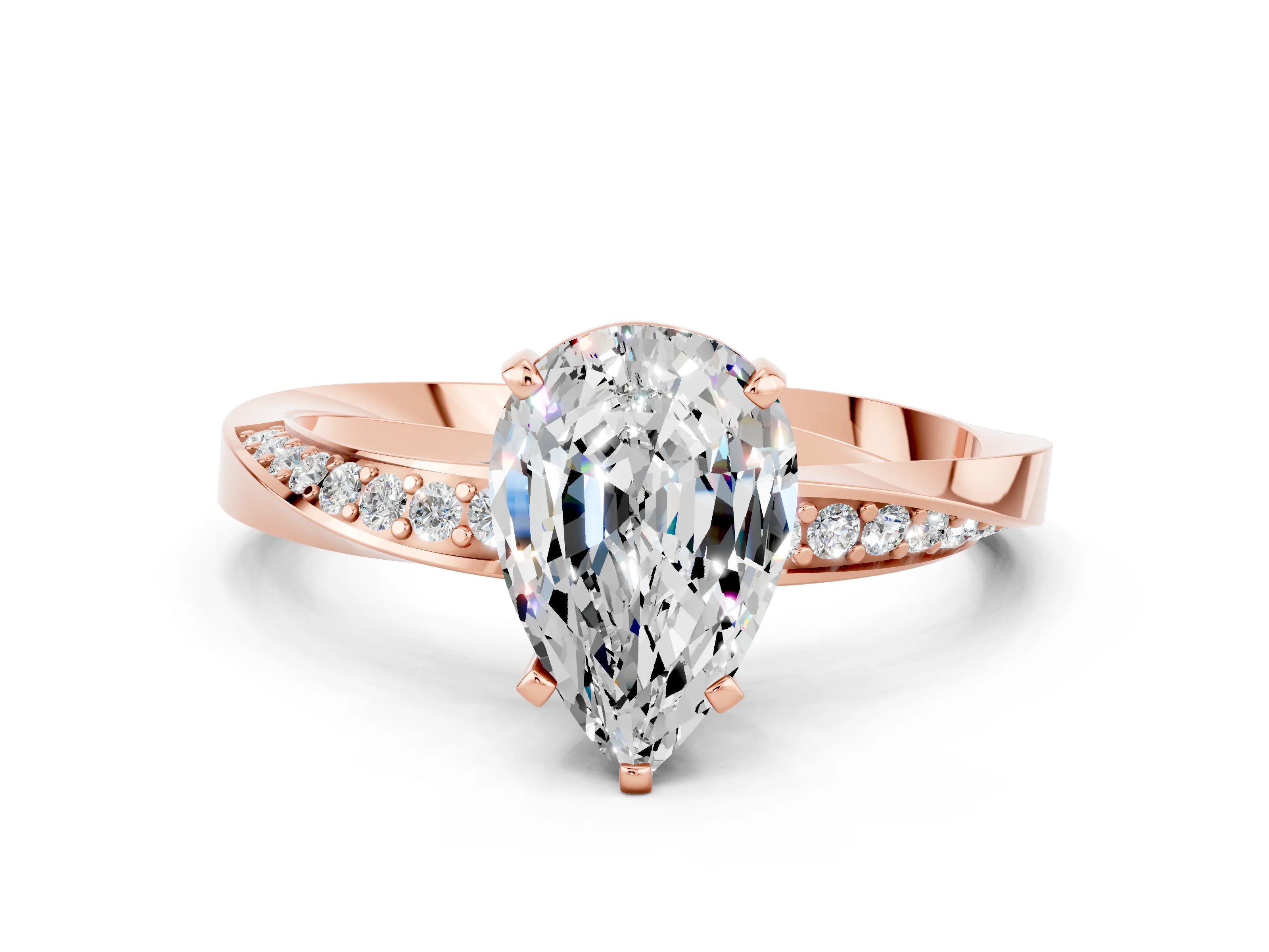 Rose gold Pear Cut Moissanite Engagement Ring with Side Stone Accents and Four-Prong Setting_27