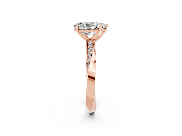 Rose gold Pear Cut Moissanite Engagement Ring with Side Stone Accents and Four-Prong Setting