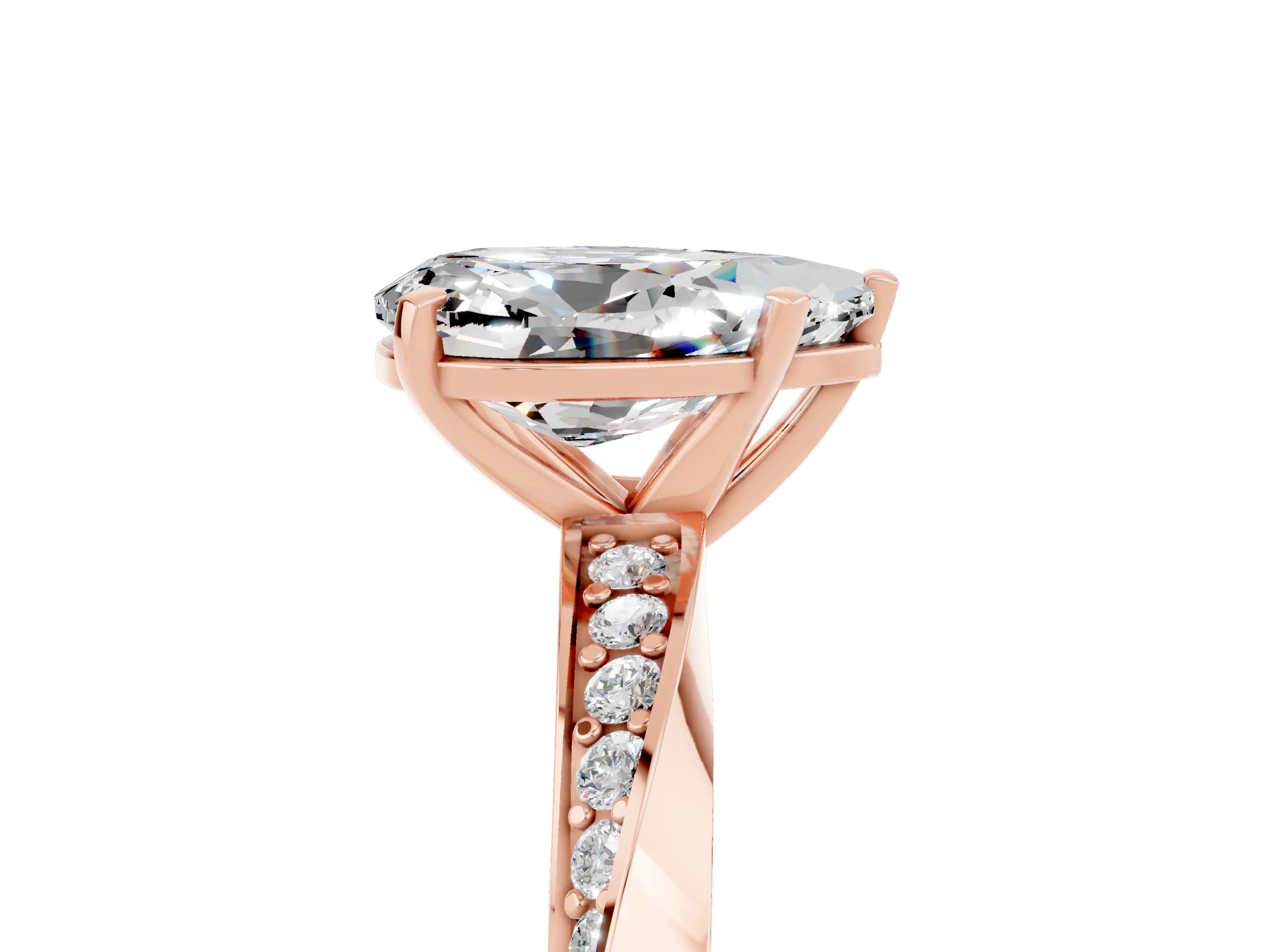 Rose gold Pear Cut Moissanite Engagement Ring with Side Stone Accents and Four-Prong Setting_32