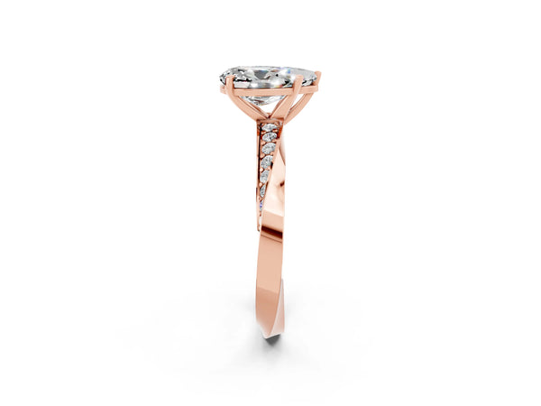 Rose gold Pear Cut Moissanite Engagement Ring with Side Stone Accents and Four-Prong Setting